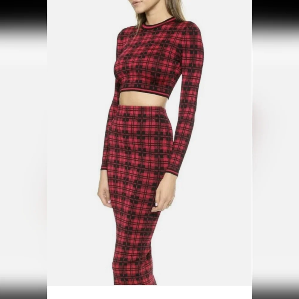 TORN by RONNY KOBO Stretch Knit Midi Skirt - London Plaid